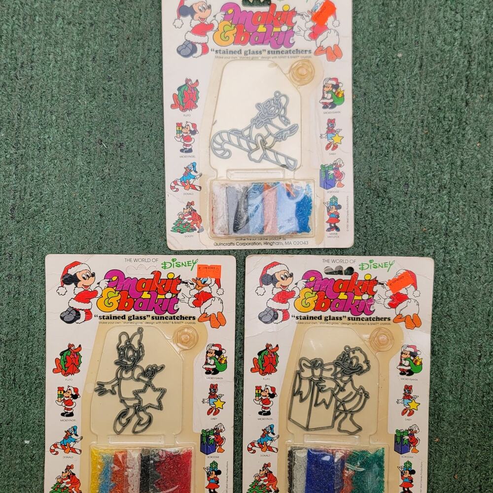 Vtg 1981 Disney Makit & Bakit "Stained Glass" Suncatchers (Lot of 3)